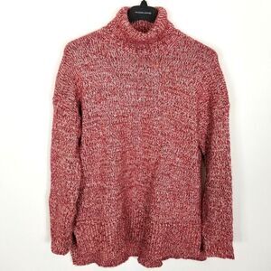 J.Crew Wool Mohair Blend Marled Red Turtleneck Holiday Chunky Knit  Size L